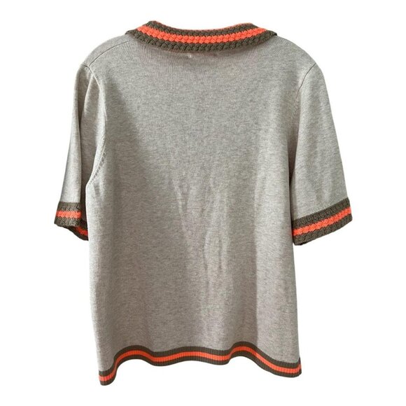 Lisa Todd Knit Polo Top – Beige with Orange Trim – Women’s Size L - Picture 2 of 6